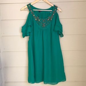 Cold shoulder beaded bib chiffon dress